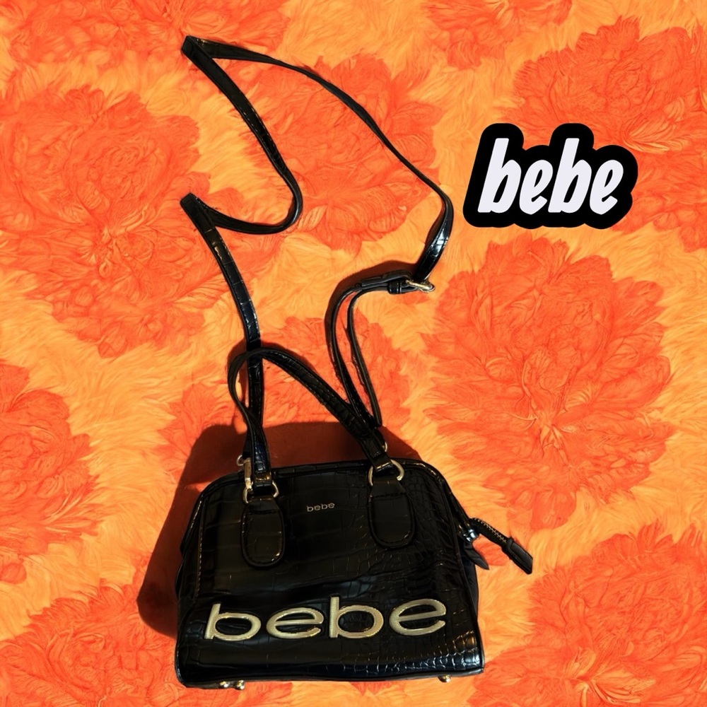 Bebe Black Shoulder Bag with Gold Accents